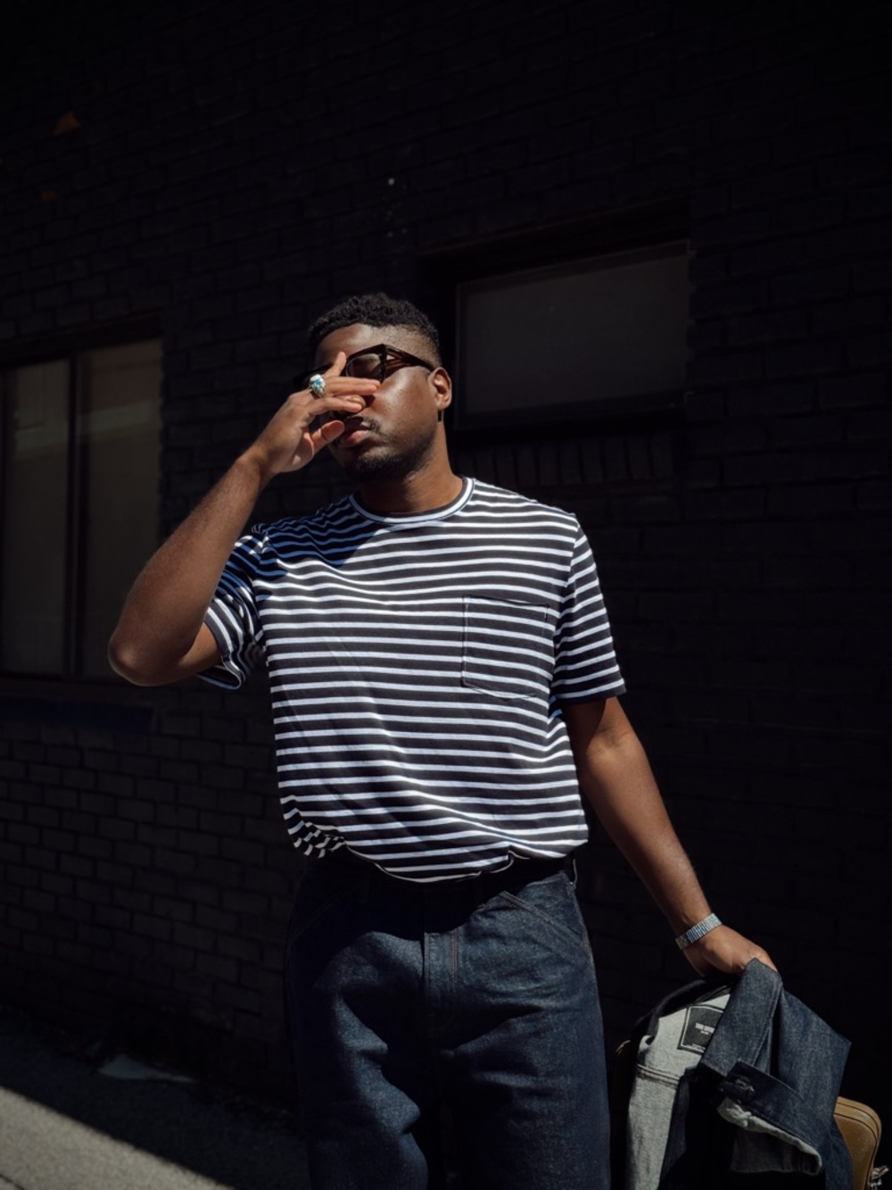 PAIGE Black and White Striped Short Sleeve Crewneck Tee